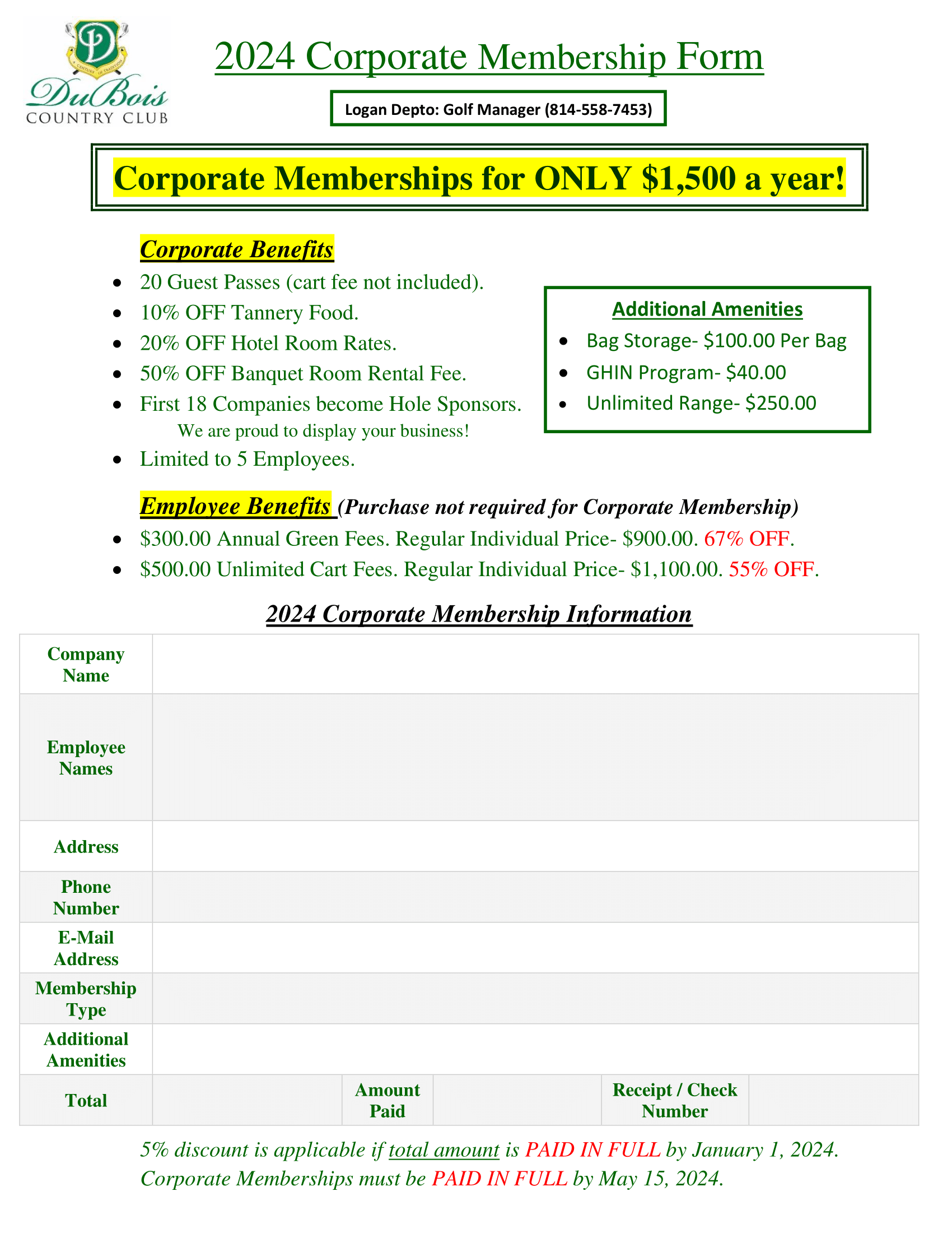 Membership DuBois Country Club   Corporate Membership Form 2024 DCC 1 