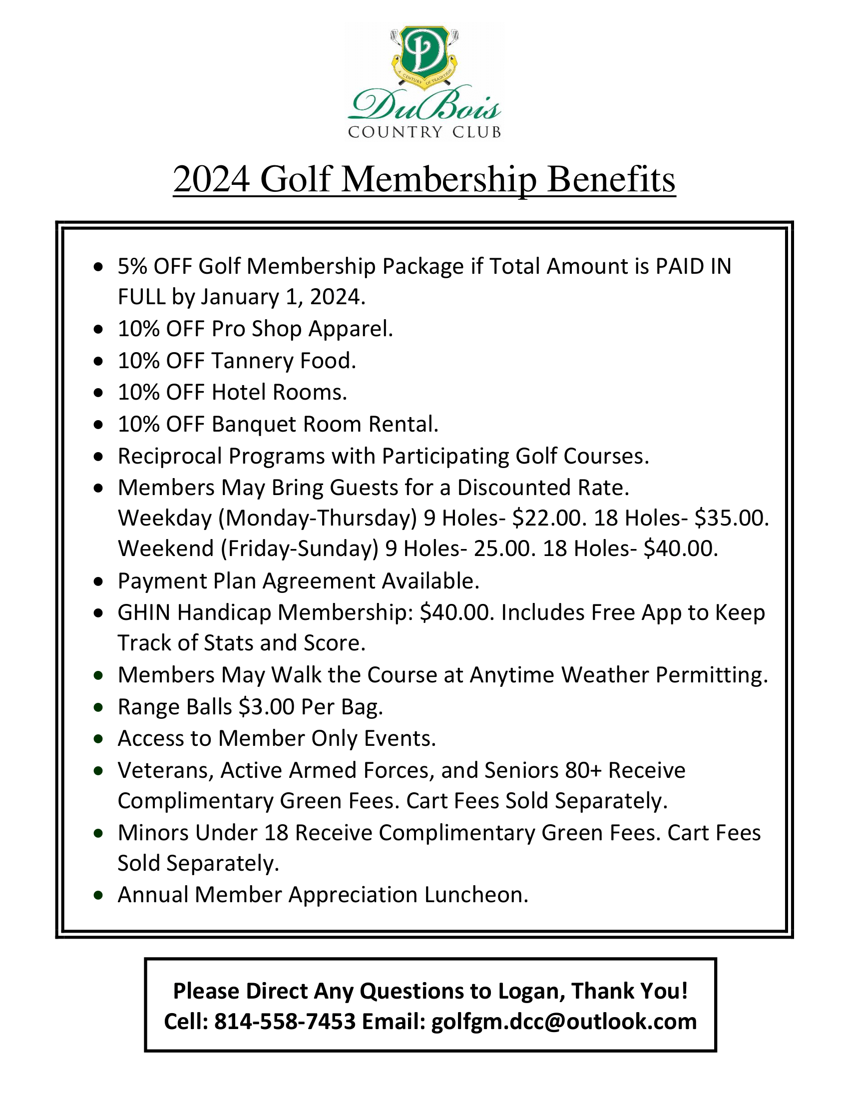 Membership DuBois Country Club   Member Benefits 2024 DCC 1 